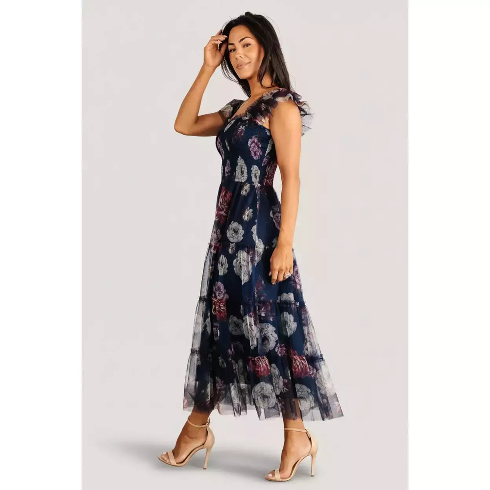 Baltic Born - Clementine Tulle Midi Dress | Navy Floral - 2XL - Picture 5 of 6